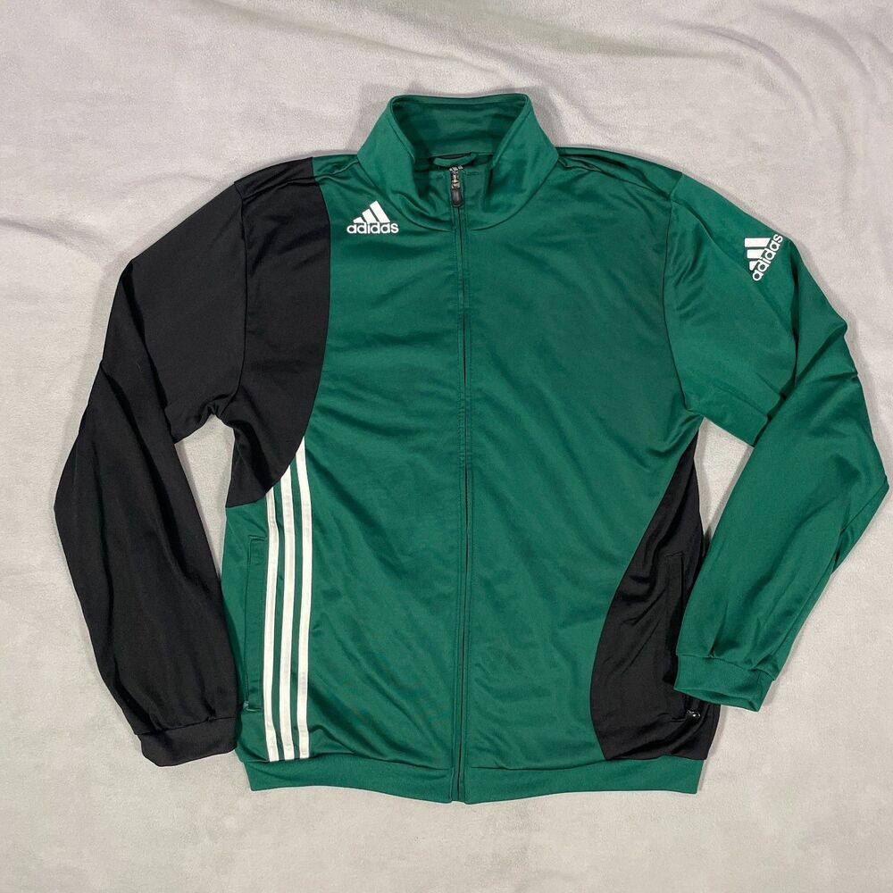 Adidas Warm Up Track Jacket Mens Size Large Color Block Green Black Zip Up